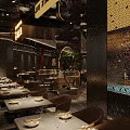 Elegant Modern Restaurant Interior With Dining Tables Chairs Wine Racks And Ambient Lighting