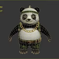 Creative Panda Sculpture with Green Headband Gold Chain Camouflage Pants Belt and Ammunition Straps