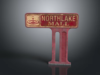 Northlake Mall Red Retro Metal Signage With Standing Support Bracket Structure 3d model