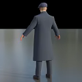 Man Wearing Long Gray Coat Waistcoat Tie and Cap Standing on Simple Background