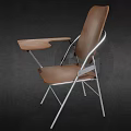 Ergonomic Office Chair With Wooden Back Seat Metal Frame Foldable Side Tray Table