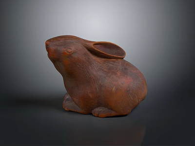 Handcrafted Brown Clay Rabbit Sculpture With Detailed Textured Surface 3d model