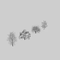 Three Snow Covered Arbor Trees Against Blue Sky On Square Tiled Open Ground 3d model