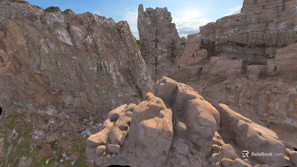 Scenic Rocky Cliff Landscape Under Blue Sky With Sunlight Natural Rock Formations And Open View 3d model 