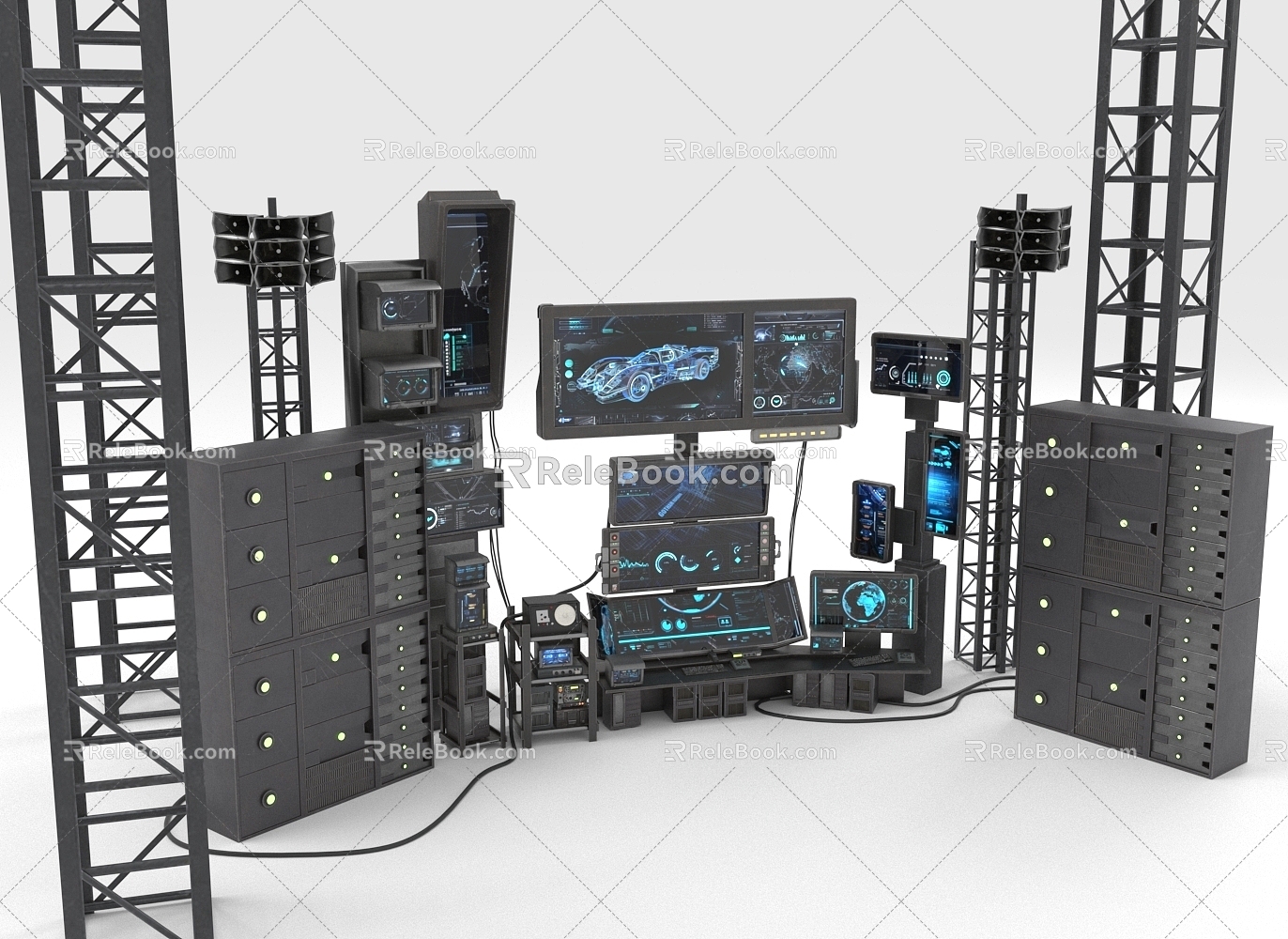 console terminal panel computer system monitor server 3d model