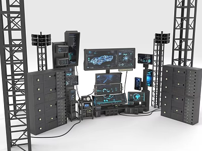 Advanced Projection Monitoring System With Multiple Monitor Screens Equipment Racks Cabinets And Control Console 3d model