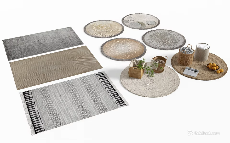 Round Carpet Designs With Neutral Colors Textured Patterns And Modern Styles For Home Decor 3d model 