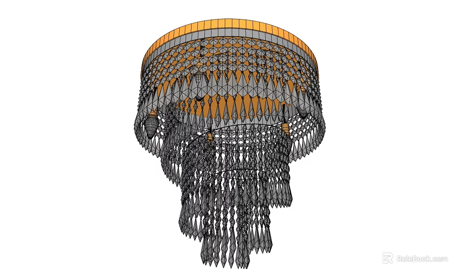 Elegant Chandelier With Round Orange Frame And Hanging Gray Chains 3d model
