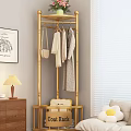 Modern Clothing Rack with Hanging Clothes Handbag and Stuffed Toy in Cozy Interior
