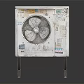 Old Outdoor Air Conditioner Fan Unit With Metal Stand And Surface Labels