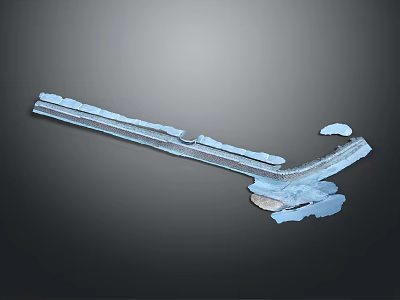 Blue Long Strip Structure With Curved And Broken Parts On Gray Background 3d model