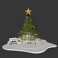 Christmas Tree With Golden Star Top And Merry Christmas Love Decorations