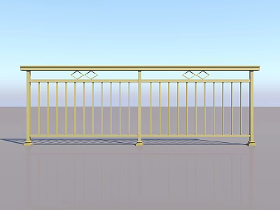 Yellow Metal Decorative Railing With Vertical Bars And Geometric Top Rail Accents 3d model