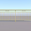 Yellow Metal Decorative Railing With Vertical Bars And Geometric Top Rail Accents