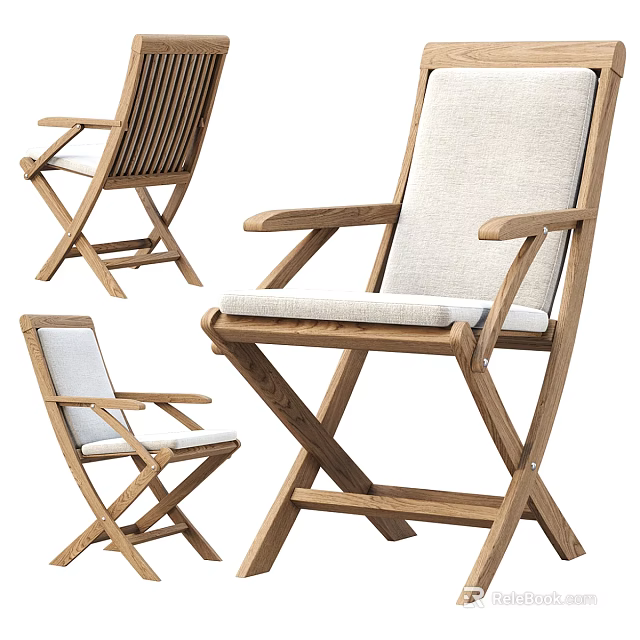 Wooden Folding Outdoor Chair with Cushioned Seat Backrest and Armrests for Garden Patio Use 3d model 