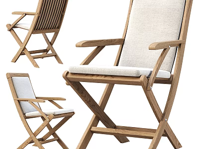 Wooden Folding Outdoor Chair with Cushioned Seat Backrest and Armrests for Garden Patio Use 3d model