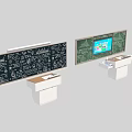 Modern Educational Wall Mounted Blackboard Hanging With Charts Digital Screen And White Stand