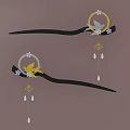 Elegant Black Hairpin with Yellow Accents Circular Ring and Flower Tassel Pendants