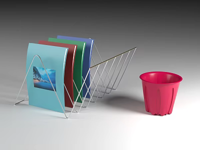 Modern Decorative Ornament Set with Metal Rack Colorful Folders and Red Plastic Cup 3d model