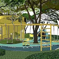 Children's Play Area Design With Lush Trees Colorful Ground And Circular Play Paths