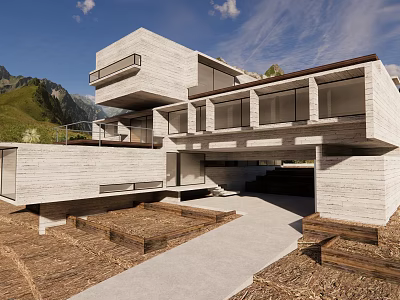 Modern single-family villa Three-storey characteristic villa 3d model