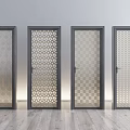 Modern Swing Doors With Dark Frames And Various Decorative Glass Patterns 3d model