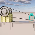 Industrial Equipment with Green Motor Pulleys Metal Frame and Yellow Block Structure