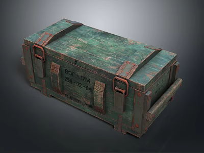 Vintage Green Wooden Storage Box with Rustic Metal Clasps and Distressed Surface for Home Organizing 3d model