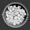 Stainless Steel Ice Bucket Filled With Ice Cubes On Reflective Surface