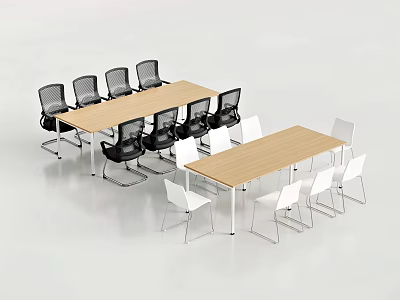Modern Wooden Conference Tables With Black And White Office Chairs Setup 3d model