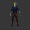 3D Male Sci Fi Character In Tactical Black Blue Outfit With Gloves Belt And Boots
