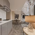 Modern Luxury Apartment Living Room With Open Kitchen Sofa Chandelier Marble Floor to Ceiling Windows