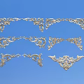 Ornate Metal Carved Patterns Decorative Elements With Curved Designs On Blue Background