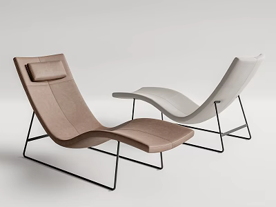 Upholstered Modern Lounge Chairs in Brown and Beige with Black Metal Frames and Curved Design 3d model