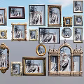 Various Ornate Picture Frames in Creative Floating Display Against Blue Sky Background