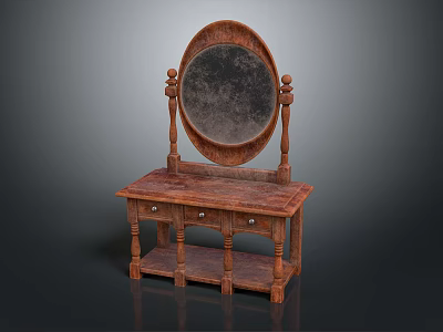 Elegant Classic Wooden Dressing Table with Oval Mirror and Drawers 3d model