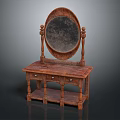 Elegant Classic Wooden Dressing Table with Oval Mirror and Drawers