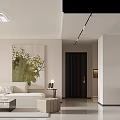 Modern Living Dining Area Interior With White Sofa Coffee Table Dining Chairs And Green Plant Painting