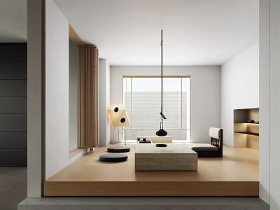 Middle and ancient style tea room tea room-stillness style tea room wood tea room tea room tea tasting area tea table combination cushion noguchi floor lamp Japanese style lattice window tea room 3d model