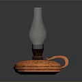 Vintage Oil Lamp Featuring Transparent Glass Shade And Copper Base With Intricate Patterns
