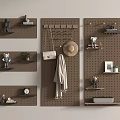 Chic Wall Decor with Floating Shelves Pegboard Panels Hanging Accessories Small Plants and Decorative Items 3d model