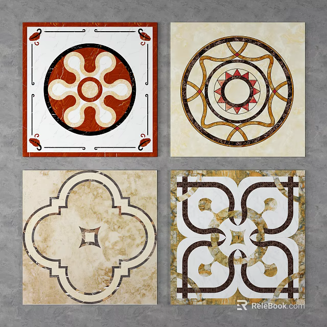 Decorative Floor Tile Designs With Various Ornate Floral And Geometric Patterns 3d model