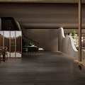 Traditional Chinese Restaurant With Wooden Tables Chairs Bamboo Plants And Natural Light