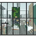 Modern Cafe Interior With Glass Walls Living Plant Wall Bookshelves And Staircase