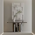 Modern Console Table With Metal Top White Square Decorative Wall And Green Plant Vase
