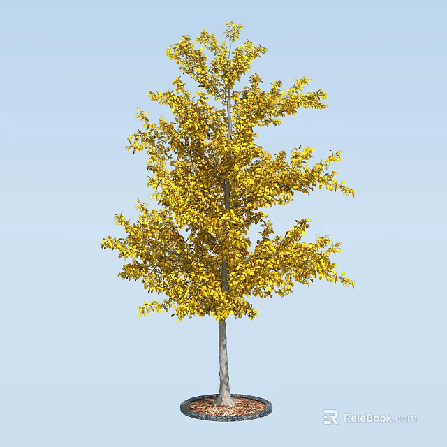 Solitary Arbor With Lush Yellow Leaves Standing Against Clear Blue Sky 3d model 