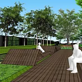 Urban Roadside Facilities With Benches Trees Green Landscaping And Pedestrian Walkways