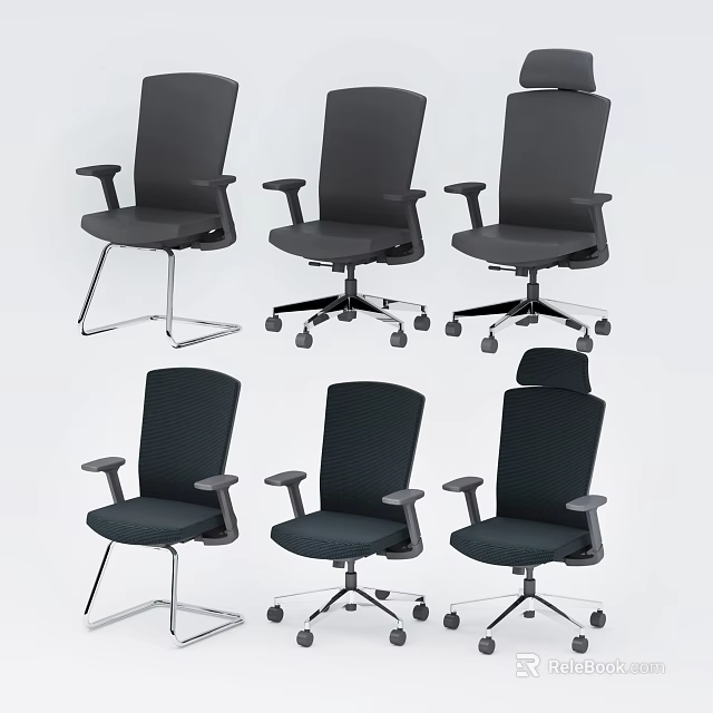 Mesh Back Dark Gray Office Chairs with Fixed and Swivel Wheels Base 3d model