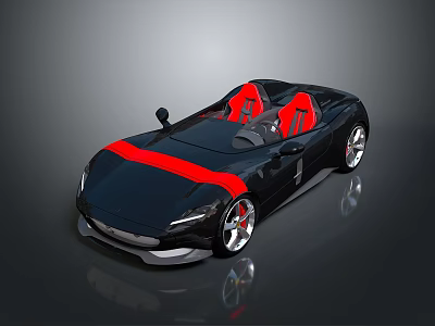 Stylish Black Convertible Car With Red Seats And Red Stripe Details 3d model