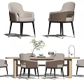 Modern Wooden Dining Table Set with Beige Brown Chairs and Tabletop Plant Decor